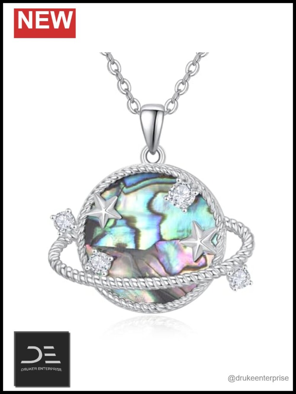 925 Sterling Silver Pendant Necklace Saturn Space Charms Graduation Birthday